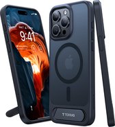 Torras geschikt voor iPhone 15 Pro Kickstand MagSafe compatibel hoesje - Doorzichtig Mat Zwart