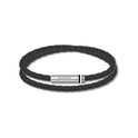 BOSS Jewelry herenarmband uit de ARES-collectie met gevlochten zwart leer met dubbele omwikkeling - 1580489M