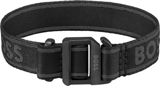 BOSS HBJ1580488 COLIN Heren Armband - Gevlochten armband - Sieraad - Textiel - Zwart - 16 mm breed - 20 cm lang