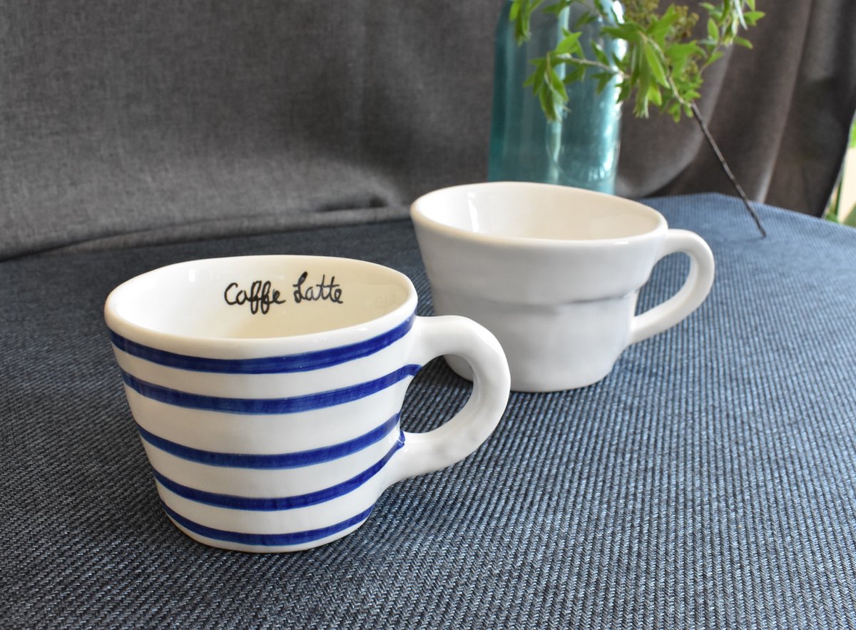 Set van 2 - Cup latte blue stripes - Agneta Livijn - handgemaakt - duurzaam