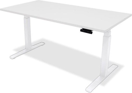 Zit sta bureau - hoog laag bureau - staan zit bureau - staand bureau – verstelbaar bureau – game bureau – 160 x 80 cm – wit onderstel – wit bureaublad