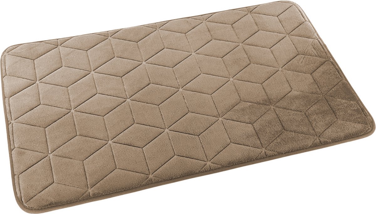 Raved Badkamermat 75 x 45 - Ruit Beige - Antislip - Uitwasbaar - Waterabsorberend