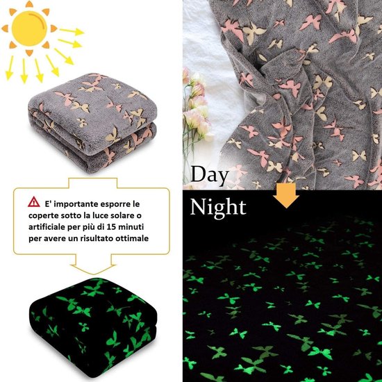 KANGURU SINGLE BED GLOW Butterflies, fleece microvezeldeken voor eenpersoonsbed zachte flanellen fluwelen deken, Grijs, 130x230cm