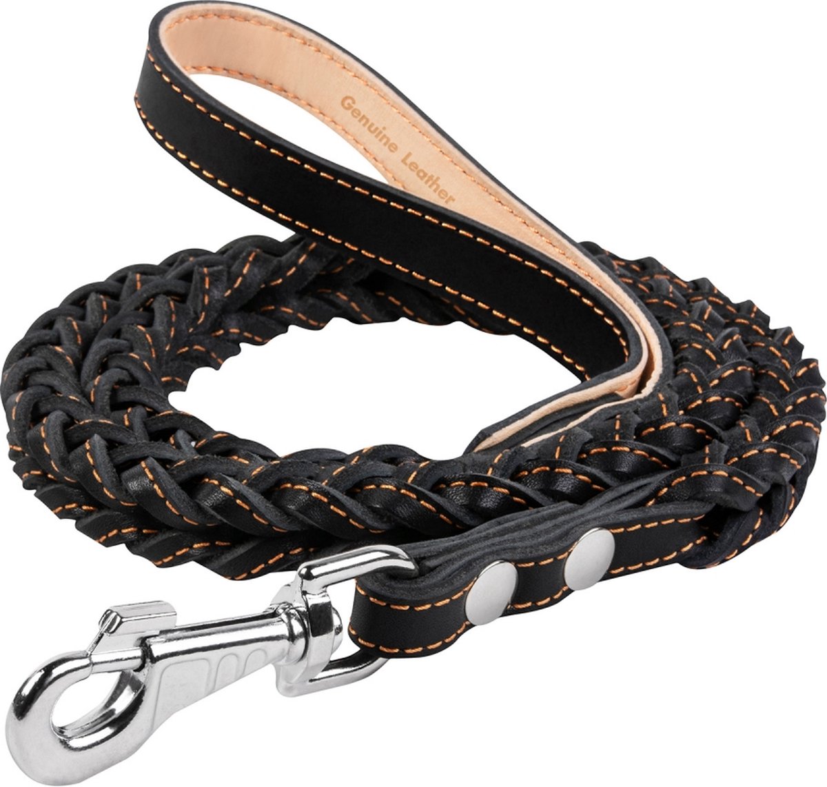 WAUDOG Classic Hondenriem - Gevlochten (vierkant) - Leder - Zwart - Breedte: 20 mm - Lengte: 122 cm