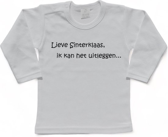 Sinterklaas | T-shirt Lange Mouw | Lieve Sinterklaas, ik kan het uitleggen... | Grappig | Cadeau | Kado | Wit/zwart | Maat 98