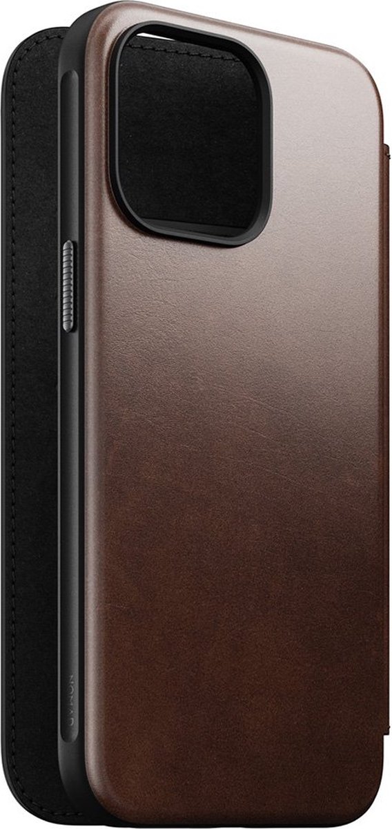 Nomad Modern Leather Folio case - Book cover hoesje voor iPhone 15 Pro - Horween leder - Geschikt voor MagSafe en draadloos opladen - Bruin