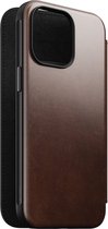 Nomad Modern Leather Folio case - Book cover hoesje voor iPhone 15 Pro - Horween leder - Geschikt voor MagSafe en draadloos opladen - Bruin