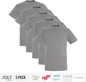 Lot de 5 T-Shirt Homme Sol's 100% coton biologique Col rond Grijs Taille S