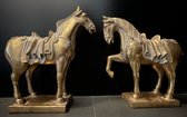 Paard - Decoratief beeld - Paarden set van 2 - Goud - Gold - GROOT 30x34x10cm - Woonaccessoire - Wonen - Woon - Deco - Decoratief - Interieur - Paardenmeisje - Horse - Horses - Paardrijden - Display paarden - Poly - Beelden - Kunst - Paardjes - Paar