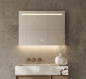 Miroir de salle de bain avec éclairage LED, chauffage, horloge, capteur et fonction de gradation 80x70 cm