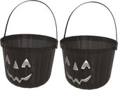 Trick or treat snoep emmertje - 2x - pompoen - zwart - D20 cm - Halloween snoep ophalen