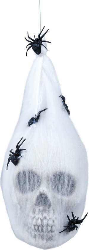 Fiestas Horror decoratie doodskop - hangend - 25 cm - griezelige Halloween hangdecoratie poppen