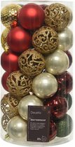 Decoris Kerstballen - 37x - 6 cm - kunststof - rood/goud/parel/groen