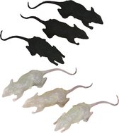 Nep ratten - set 6x - zwart/glow in the dark - Horror/griezel thema decoratie dieren