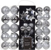 Decoris kerstballen en kerstornamenten - 40x - kunststof - zilver - mix