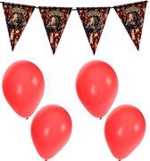 Ligne de drapeau thème Halloween/horreur - Cirque clown d'horreur - 400 cm - avec 10x ballons rouges