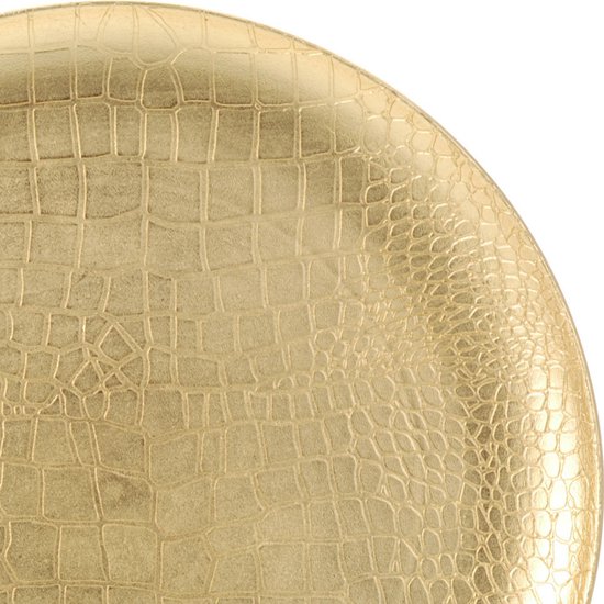 Gouden kaarsenbord met krokodillenprint, close-up.