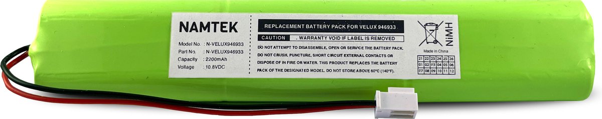 Namtek batterij / accu geschikt voor Velux 946933 Rolluikaandrijving - 2200mAh - 10.8V, NiMH - Batterij vervangen