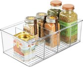 Voorraadbak - opbergbak/keukenorganizer - voor specerijen, potjes, pakjes en meer - met 4 compartimenten - doorzichtig