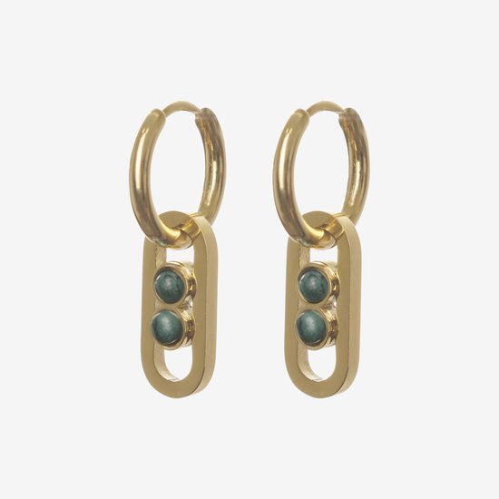 Essenza Double Green Stones Earrings Gold