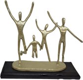 Sculptuur familie gelukkig op sokkel - goud en zwart