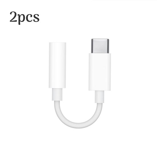 2x USB C naar 3.5mm Jack Adapter - Audiojack naar USB-C - Audiojack 3.5 - Audio Jack USB-C - Audio Jack Kabel - Wit