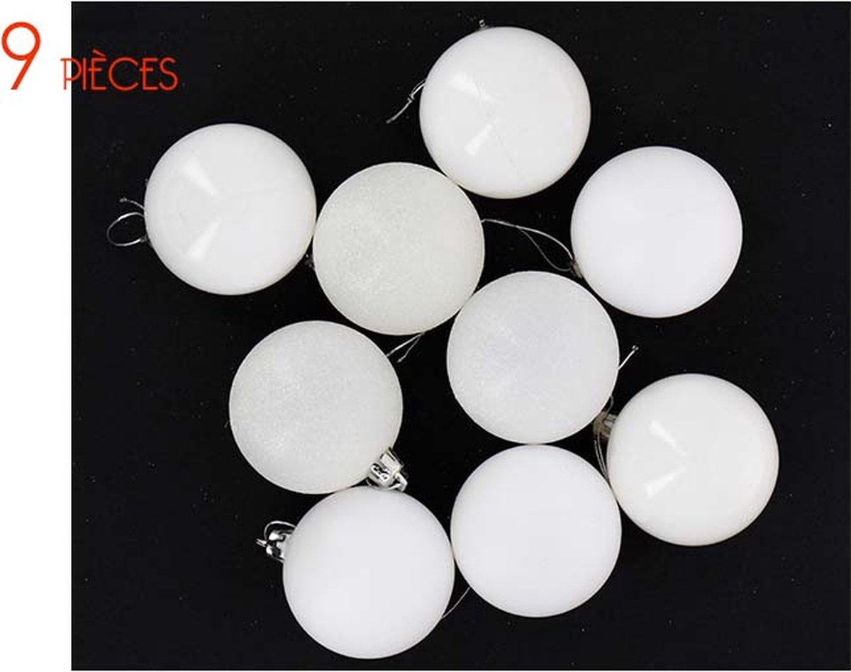Witte kerstballen 9 pc's Ø6cm - Plastic - Wit - SILUMEN