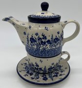 Bunzlau keramiek tea for one blauwe wilde bloemen