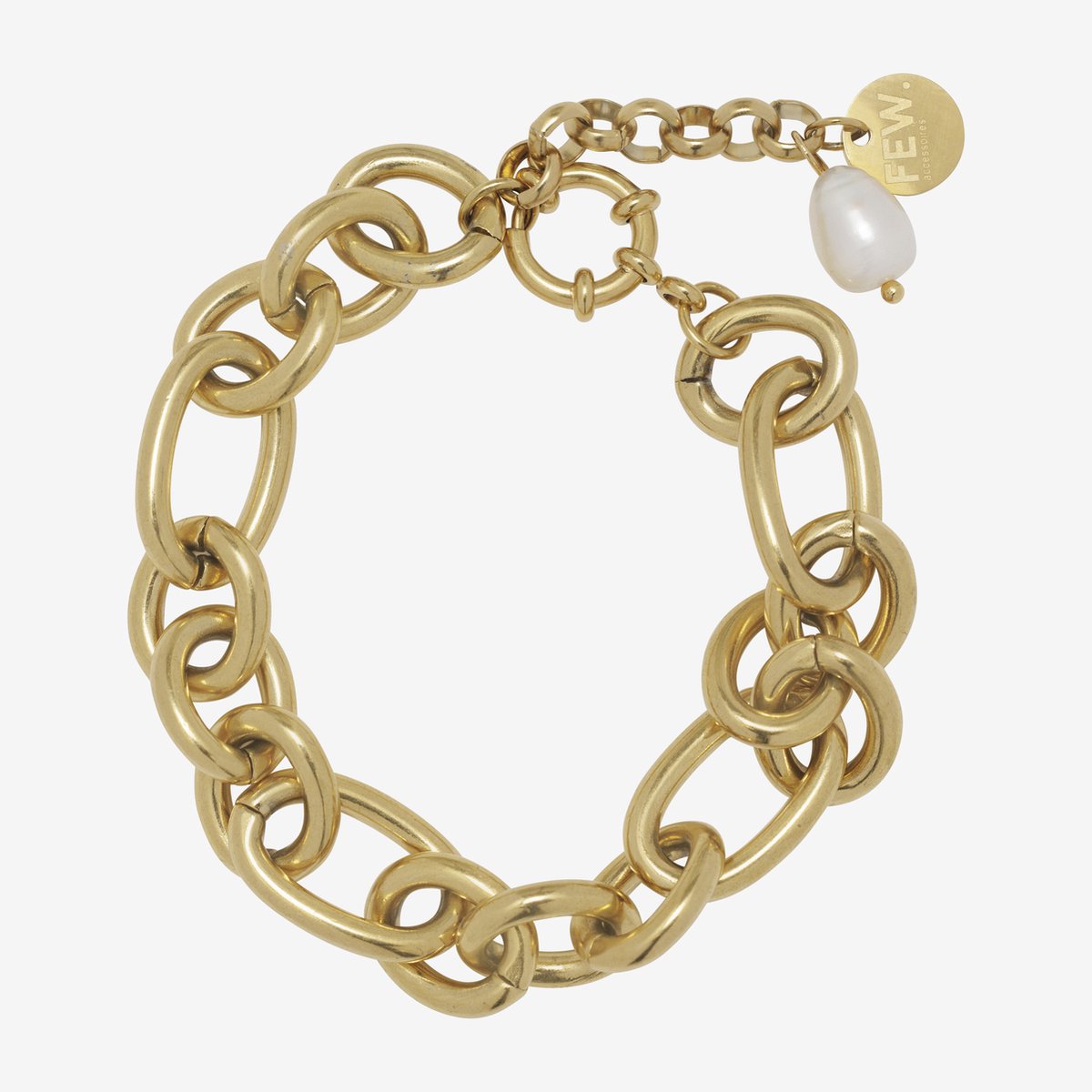 Essenza Large Chain Single Pearl Bracelet Gold