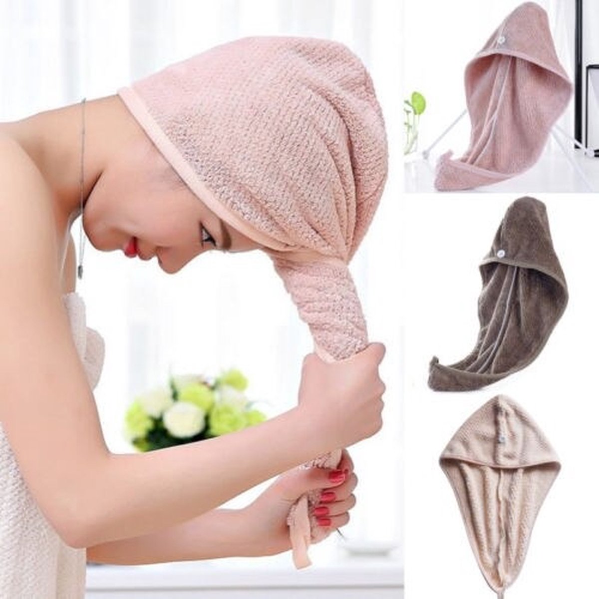 Narimano® Bruin Microvezel haarhanddoek wrap, haartulband handdoek super absorberende twist tulband droog haar caps met knopen badlus vastmaken salon droog haar hoed