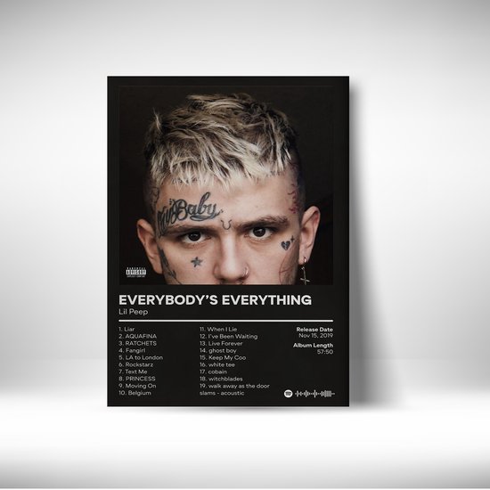 Lil Peep - metalen poster - Album Everybody's Everything - 30x40cm - album cover