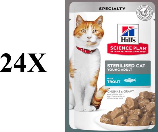 Voordeelpakket: 2 x Hill's Kattenvoer Science Plan Feline Sterilised Gesteriliseerd Young Cat Forel Natvoer 12x85 g