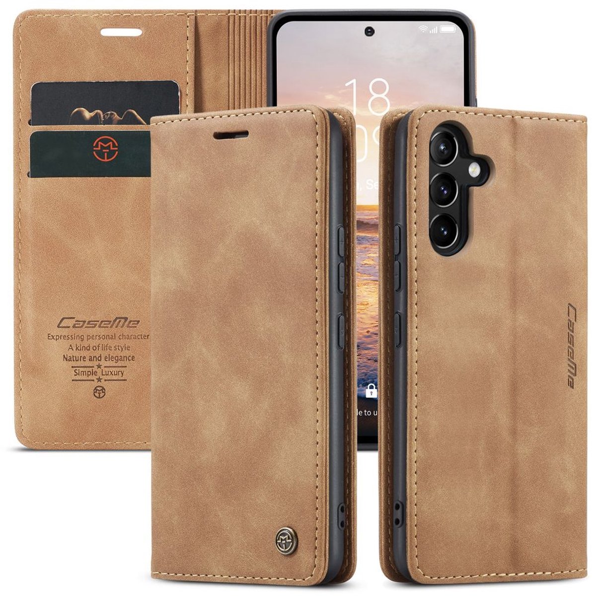 CASEME Geschikt voor Samsung Galaxy A54 hoesje - Wallet Case - Bruin - Caseme