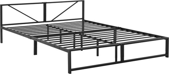Metalen bed Germaine - Bedframe - Met bedbodem - Zwart - 180x200 - Staal - Modern design