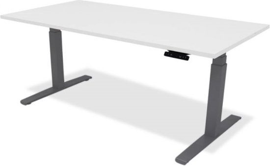 Zit sta bureau - hoog laag bureau - staan zit bureau - staand bureau – verstelbaar bureau – game bureau – 200 x 80 cm – aluminium onderstel – wit bureaublad