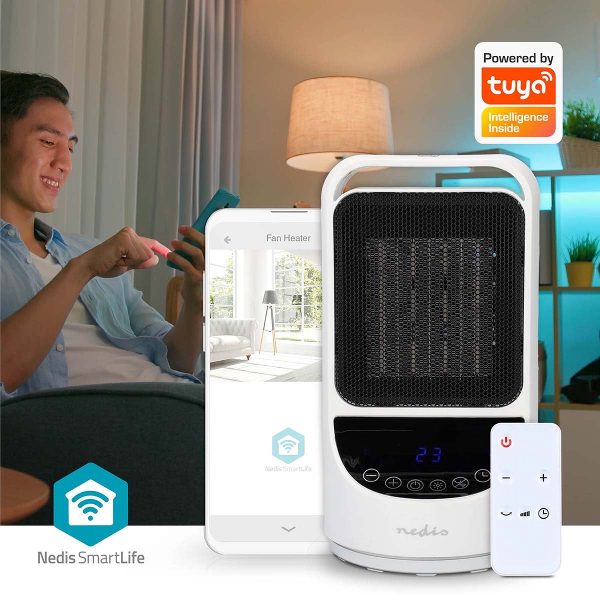 Nedis SmartLife keramische PTC-ventilatorkachel - Wi-Fi - 1500 W - 2 Warmte Standen - Zwenkfunctie - Display - 10 - 49 °C - Android / IOS