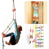 Cheqo® Klimladder - Touwladder - Ladder voor Kinderen - 2m Touw - 6 Kunststof Tredes - 40kg Max. Draagvermogen - Groen, Blauw, Rood