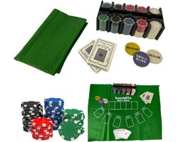 Pokerset met 200 Pokerchips - Met Speelkaarten - Pokertafel - Pokermat - Dealer Chips - Voor 6 Spelers - 60x44cm - Inclusief EBOOK