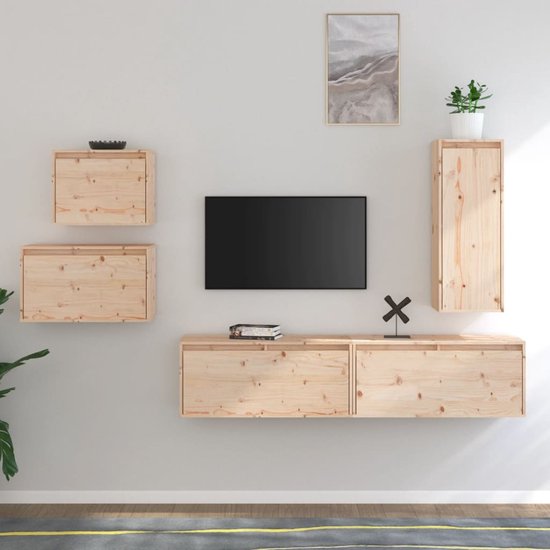 The Living Store Meubles TV - Meubles suspendus - Bois de pin Massief - Design Trendy - 80 x 30 x 35 cm - 30 x 30 x 80 cm - 45 x 30 x 35 cm - 60 x 30 x 35 cm