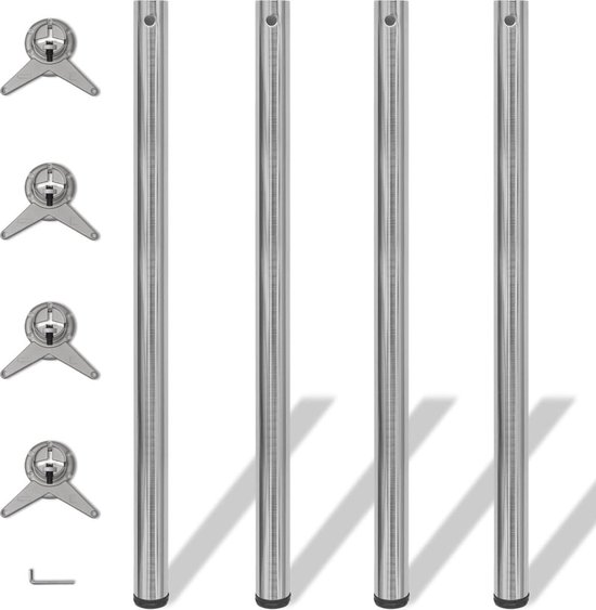 The Living Store Tafelpoten - Geborsteld Nikkel - 60x1100 mm - Verstelbare schroefmechanisme