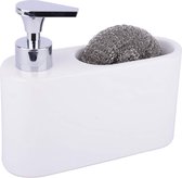Keramische zeepdispenser met opbergruimte voor wasgoed of spons, 18 x 6 x 15,8 cm. Compacte en elegante wastafelorganizer (wit)