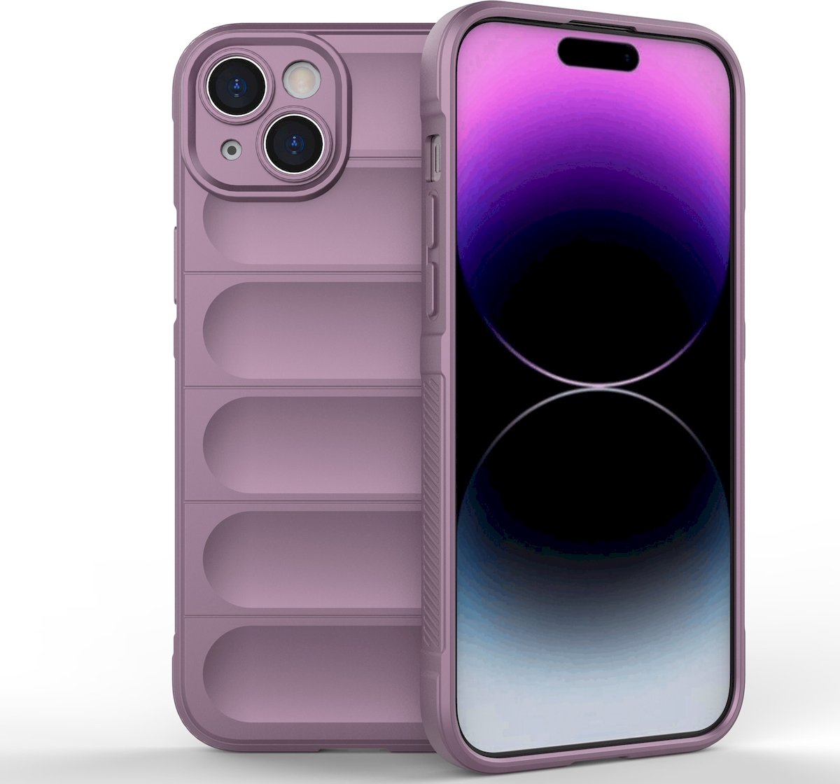 Mobigear Hoesje geschikt voor Apple iPhone 15 Plus Telefoonhoesje Flexibel TPU | Mobigear Bumpy Backcover | iPhone 15 Plus Case | Back Cover - Paars