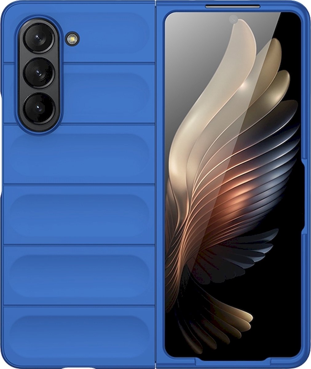 Mobigear Hoesje geschikt voor Samsung Galaxy Z Fold 5 Telefoonhoesje Flexibel TPU | Mobigear Bumpy Backcover | Galaxy Z Fold 5 Case | Back Cover - Donkerblauw