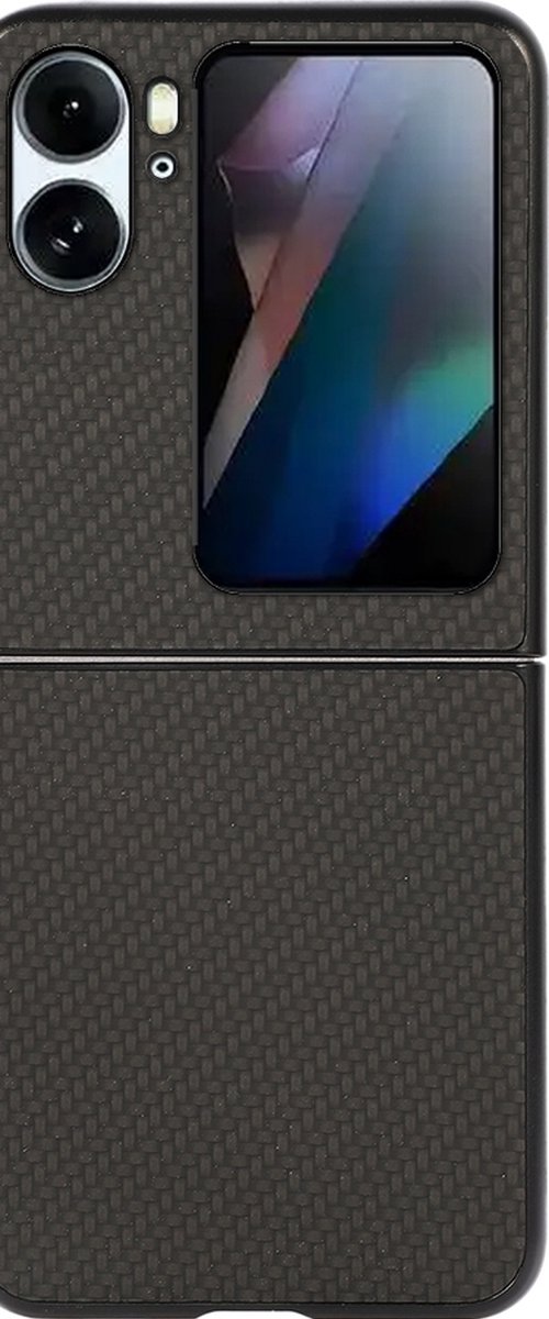 Mobigear Hoesje geschikt voor OPPO Find N2 Flip Telefoonhoesje Hardcase | Mobigear Carbon Backcover | Find N2 Flip Case | Back Cover - Zwart