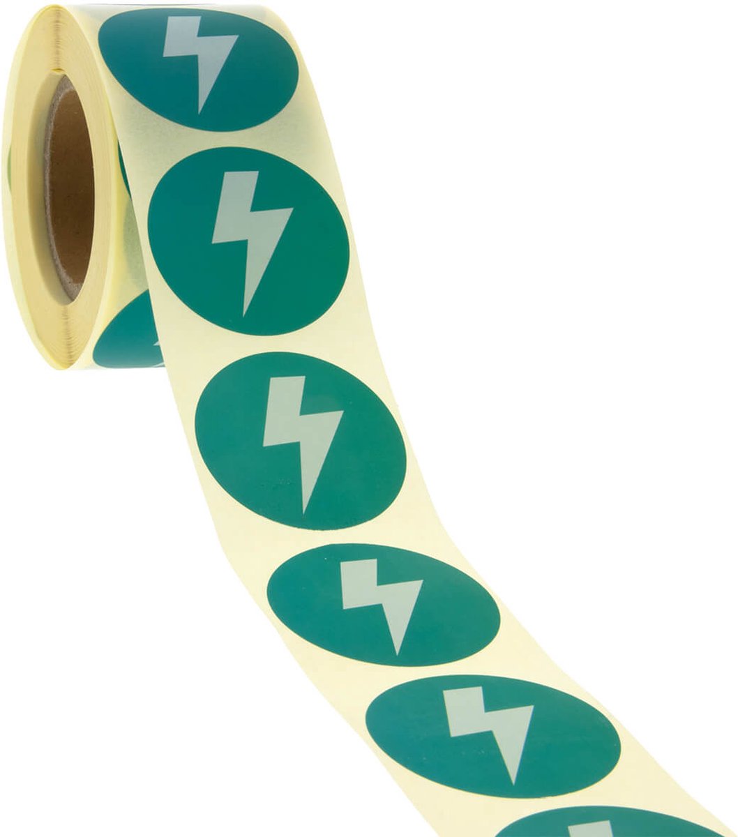 Cadeau stickers - 500 stuks - 'Bliksem' Groen 40mm - Stickers volwassenen - Sluitstickers - Sluitzegel - Ronde stickers op rol