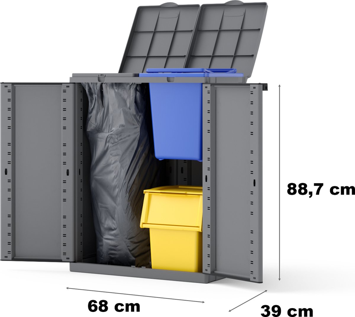 SPACEO - Poubelle plastique 2 portes - 68 x 88,7 x 39 cm - poubelle tri  sélectif 