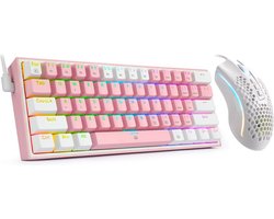 foto van Redragon Pink Bubblez Gaming Set - Roze Toetsenbord en Muis - 60% RGB Mechanisch toetsenbord - Honeycomb RGB Gaming Muis