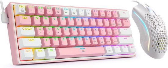 Redragon Pink Bubblez Gaming Set - Roze Toetsenbord en Muis - 60% RGB Mechanisch toetsenbord - Honeycomb RGB Gaming Muis