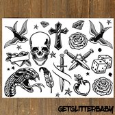 GetGlitterBaby® - Stoere Tattoos / Tijdelijke Tattoo / Henna Plak Nep Tatoeage voor volwassenen / Festival Tattoes / Fake Temporary Halloween Tattoo