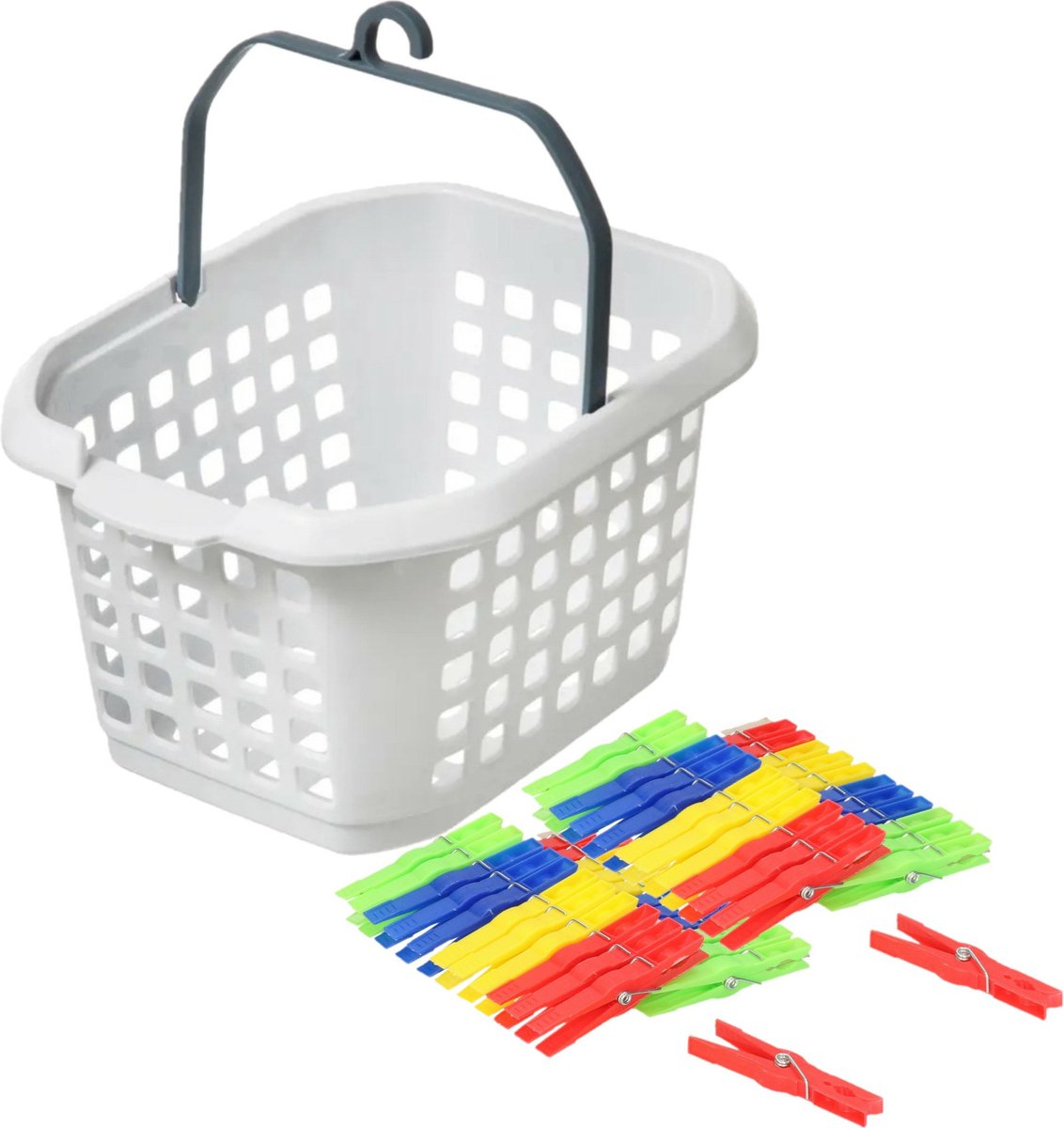 Goedkoopste Wasknijpers ophang mandje/bakje - wit - met 48x plastic knijpers